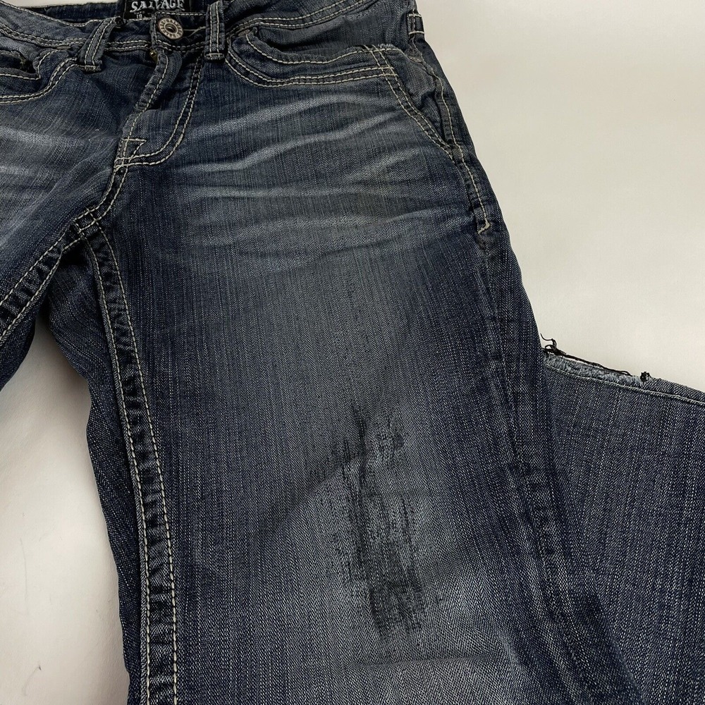 Distressed Salvage Buckle Men's Mayhem Straight Stretch Blue Jeans Size 31R x 28 - Picture 5 of 12